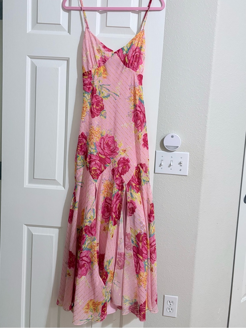 Betsey Johnson Pink Floral Slip Maxi Dress with Rose Print